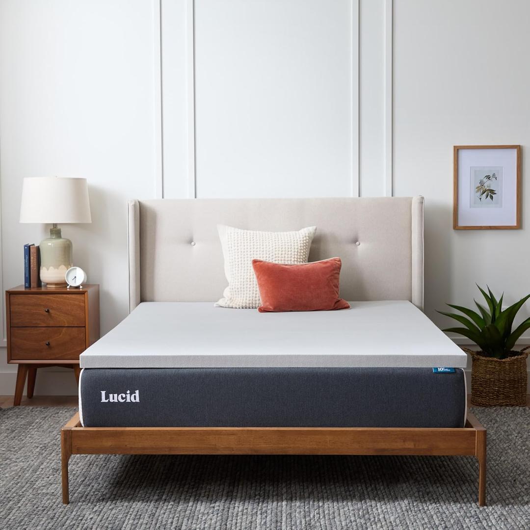Lucid 2 Inch Bamboo Charcoal Infused Memory Foam Mattress Topper - Full Size Moisture and Odor Control - Ventilated - Plush Feel, Pressure-Relieving Bed Topper CertiPur Certified