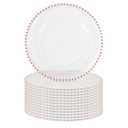 FXKS 24 PCS Clear Round Charger Plates with Beaded Rim, 13 Inch Plastic Acrylic Plate, Plastic Round Beaded Dinner Decorative Service Plates for Wedding Party Event, Home Kitchen Tabletop(Pink)