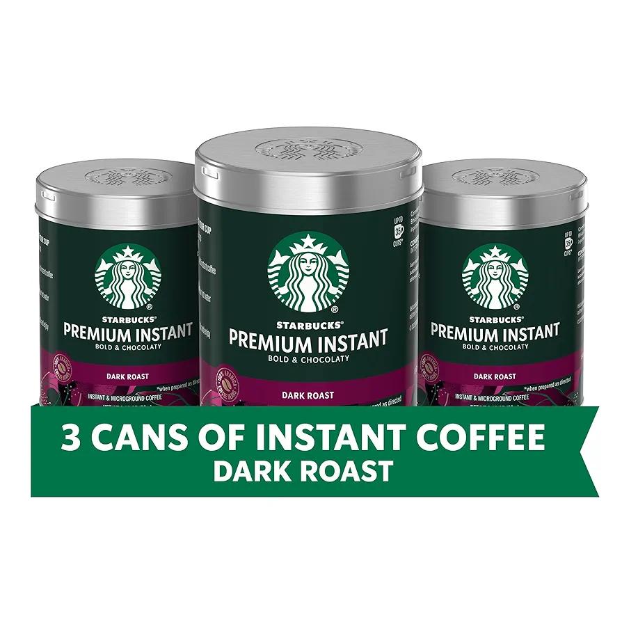 Starbucks Premium Instant Coffee, Dark Roast, 100% Arabica Beans, 3 Pack (3.17 Oz Each), Best By 21 Aug 2026