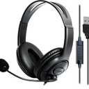 USB Headset with Mic, Computer Wired Headphones with Microphone for PC, Laptop (Black - Full Ear Cups)