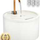 MISFANS Ceramic Cat Water Fountain - 2.1L/71oz - All-Ceramic Body & Pure Copper Water Spout - Non-Toxic - Automatic Pet Drinking Fountain Indoor with Ultra-Quiet Pump, and 3Pcs Filter & Sponge (White)