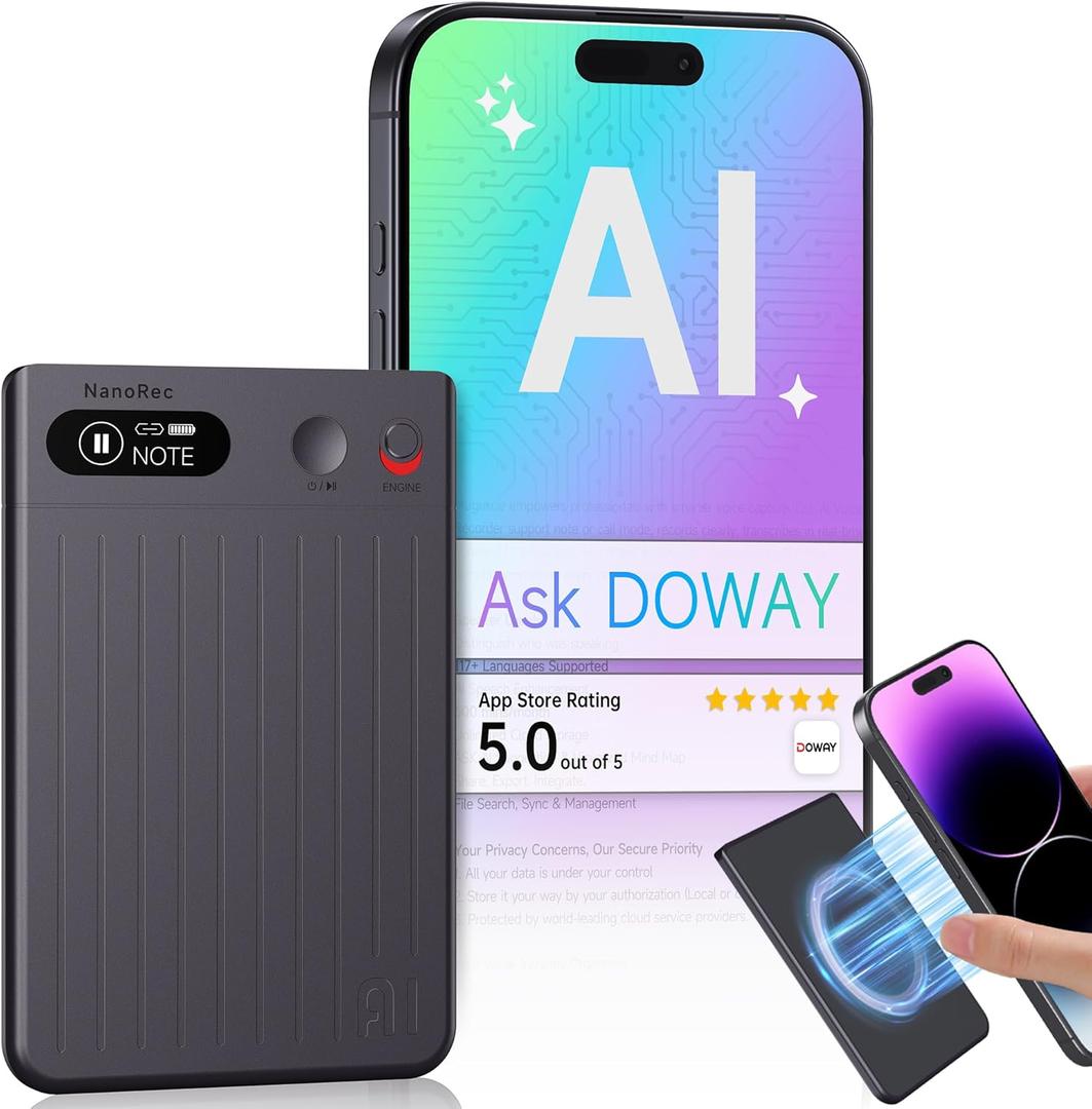 AI Voice Recorder, 64GB Audio Note Recorder  73H Battery, USB-C Fast Charge, Magnetic Clip, 118-Language Transcription, AI Noise Cancellation, App Control, for Lectures, Meetings, Calls- Gray