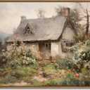 Gardenia Art Framed Old Cottage Wall Art Vintage Landscape Oil Painting Mountain Hut Blooming Wild Floral Canvas Print Country Aesthetic Decor Art for Bedroom Bathroom Living Room Home Dcor 12"x16"