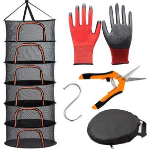 Herb Drying Rack, 6-Layer Black Hanging Drying Rack with U-Orange Zipper, Plant Drying Rack net for for Drying Herbs, Food, Meat, Flowers of Hanging Drying net