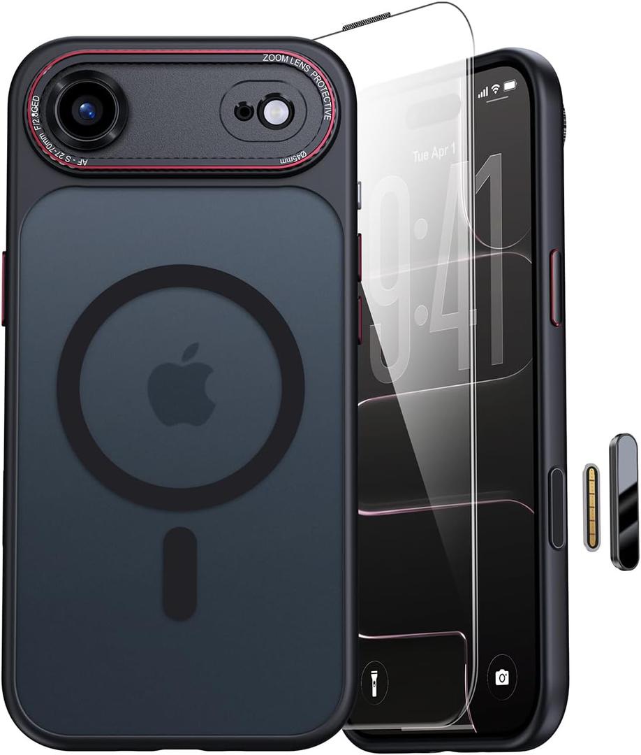 JUESHITUO Magnetic for iPhone 17 Air Case: Upgraded [Full Camera Protection], with [1X Screen Protector] [Camera Button], 6.5" Case for iPhone 17 Air, Black