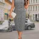 Women's Plus Size Houndstootn Print Midi Dress Mock Neck Sleeveless Pencil Dresses (Black, XL)