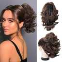 Brown Ponytail Extension 10 Inch Short Ponytail for Women Claw Clip in Loose Curly Hair Extensions Synthetic Updo Hair Pieces for Kids Girls (Medium chestnut Brown)