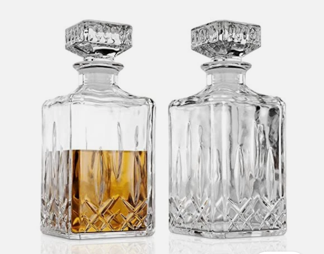 Glass Whiskey Decanter Set Of 2 800ml Liquor Decanter With Airtight Stopper
