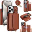 Phone Case for iPhone 15 Pro 6.1 inch Wallet Magnetic Detachable Cover and Screen Protector Compatible with MagSafe Crossbody Lanyard Strap RFID Blocking Flip i Phone15 i15 15Pro Women Men Brown