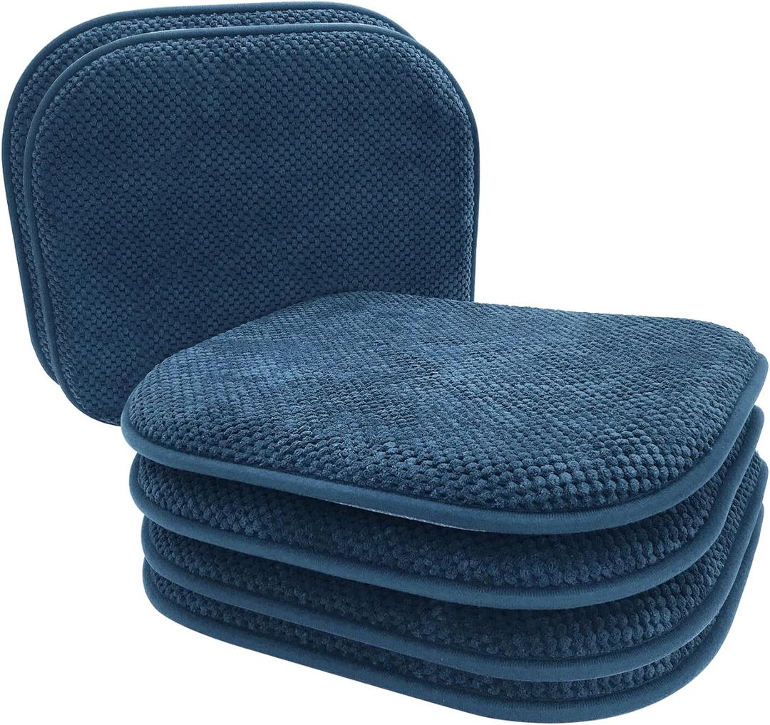 Blue Foam Seat Cushions Kitchen Chairs Pads for Dining Chairs 6 Pack Non Slip Patio Seat Cushions Washable U Shaped Soft Thick Large Metal Wooden Chair Cushions,17" x 15"