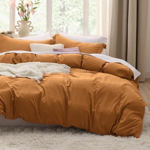 Bedsure Honey Ginger Duvet Cover Full Size - 3 Pieces Prewashed Extra Soft Cotton-Like Bedding Set, Includes 1 Duvet Cover 80x90 Inches with Zipper Closure & 2 Pillow Shams, Comforter Not Included
