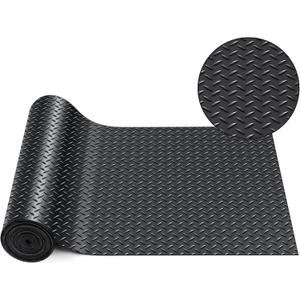 Breling 12 in x 20 ft Rubber Flooring Rolls Mats, Heavy Duty Diamond Plate Garage Floor Mat, PVC Water/Stain Outside Resistant Parking Rv Trailer Flooring (Black)
