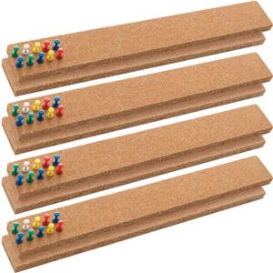 HBlife Cork Board Bulletin Board Bar Strip 8 Pack, 15x2 Inch - 1/2 Inch Thick, Frameless Cork Board Strips with 50 Multi-Color Push Pins, Strong Self Adhesive Backing