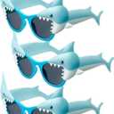 Frienda 3 Pairs Shark Sunglasses Funny Summer Shark Eyeglasses Novelty Costume Sunglasses for Tropical Summer Beach Ocean Pool Theme Party Hawaiian Photo Props Gifts