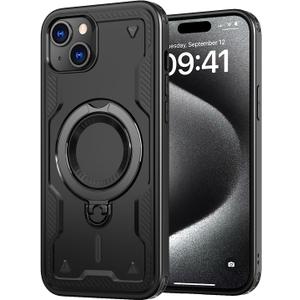 360 Spin Magnetic Kickstand Case for iPhone 15 Plus [Compatible with MagSafe] [Sturdy & Versatile Stand] Military-Grade Drop Protection Anti-Fingerprint Anti-Scratch, Black