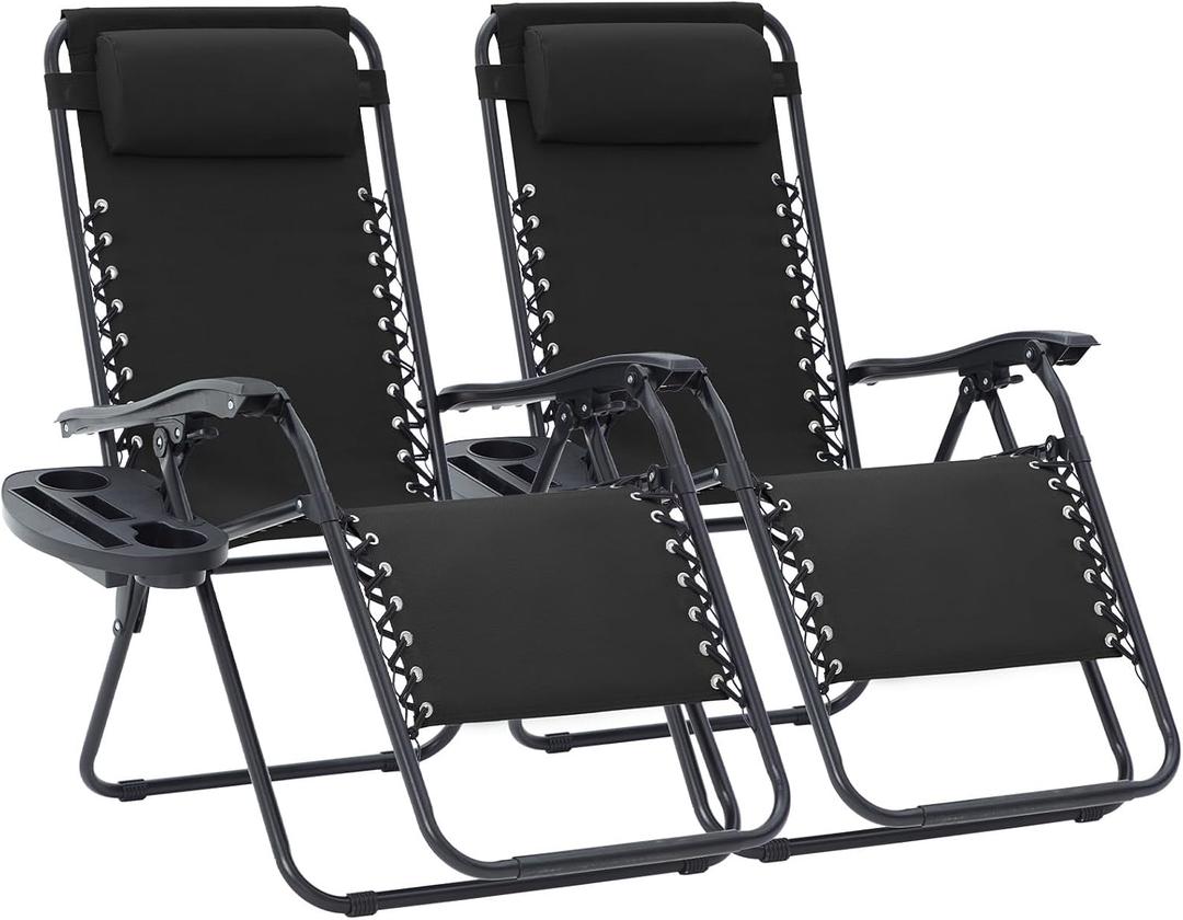 Zero Gravity Chairs Set of 2, Patio Adjustable Recliners, Black