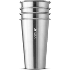 VINUR 4 Pack Stainless Steel Cups 20 oz Pint Tumbler Stackable Metal Drinking Glasses for Travel, Camping, Outdoors (Silver)