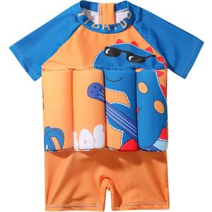 Kids Baby Boys Float Suit with Adjustable Buoyancy Dinosaur Floatation Swimsuit Floating Swimwear Bathing Suit Toddler Swim Vest with 8 Removable Buoyancy Sticks Orange Dinosaur + Guitar 2-3 Years