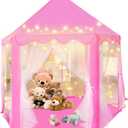 Kid's Play Tent, Ceither Princess Castle Girls Playhouse with Star Lights, 55" x 53" (L x H) Pink Princess Tent Indoor Outdoor for Imagination Interactive Play