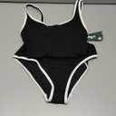 BMJL Women's One Piece Swimsuit Sports Adjustable Strap Bathing Suit Color Block Ribbed High Cut Swimsuits (Black029) XS