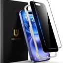 UNBREAKcable 2PCS Screen Protector for iPhone 16-1 Privacy Tempered Glass+1 Clear Glass Double Shatterproof [Easy Installation Frame] [9H Hardness] [Case Friendly] Anti-Scratch for iPhone 6.1 inch