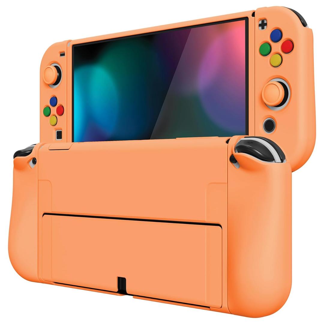 PlayVital ZealProtect Soft Protective Case for Nintendo Switch OLED, Flexible Protector Joycon Grip Cover for Nintendo Switch OLED with Thumb Grips & ABXY Direction Button Cap - Apricot Yellow