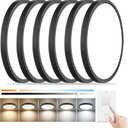 6PK 15.8 Inch Dimmable LED Flush Mount Ceiling Light, 32W, 3480LM, 2700K/3000K/4000K/5000K/6000K, Round Flat Panel Low Profile Ceiling Light Fitures for Hallway, Kitchen, Bedroom, Black