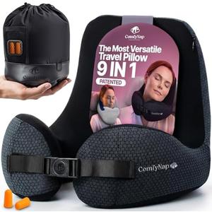 ComfyNap® Versatile Travel Neck Pillow for Airplane [Patented], 9 Positions in 3 Techniques, Plane Pillow with Pure Memory Foam, Travel Pillow with HeadRest Flight Sleep, Travel Essential - Mercury