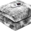 Electric Heated Blanket 62"x84",Luxury Grey Twin Faux Rabbit Fur Electric Blanket,Fast Heating Soft Fluffy Thick Electric Blanket with 6 Heating Levels & 12H Auto Off