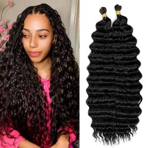 Eerya Long Curly Braiding Hair 18 Inch 2 Packs Ocean Wave Crochet Hair for Black Women Deep Wave Braiding Hair for Boho Braids(18inch,#1)