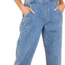 GRAPENT Overalls for Women Loose Fit Jean Denim Bib Jumpsuit Stretch Overall Pants (S)