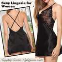 Famstar Lingerie for Women Babydoll Chemise Sexy Lingerie Sets Nightgown Dress Sleepwear Teddy Outfits for Women Black