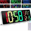Large Digital Wall Clock Large Display 17.2" Big Digital Timer with 9 Groups Timer Remote Control for Gym Classroom 10 Colors for LED Wall Clock with Temperature Date Week DST Dynamic RGB
