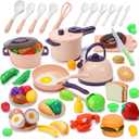 CUTE STONE 51-Piece Mini Play Kitchen Accessories for Kids, Pretend Cooking Playset with Pots, Pans, Utensils, Cutting Fun Fruits & Veggies, Learning Gift for Toddlers, Girls & Boys (Purple)