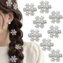 Snowflake Hair Clip White Christmas Hair Accessories, 10PCS Creative Elegant Rhinestone Ice Snow Princess Hair Clip (1.77 inch)