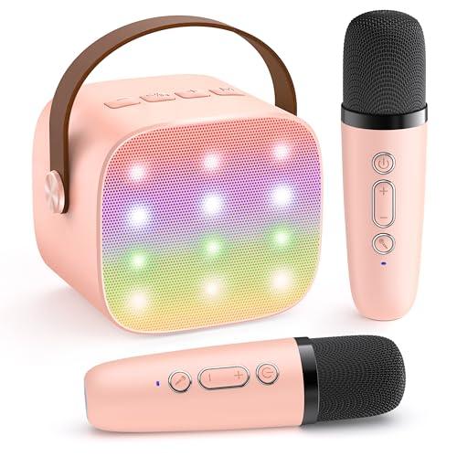 YLL Mini Karaoke Machine for Kids Adults, Portable Bluetooth Speaker with 2 Wireless Microphones, Trendy Birthday Gifts Toys for Girls Ages 3, 4, 5, 6, 7, 8, 9, 10+ Years Old Home Family Party (P-ink)