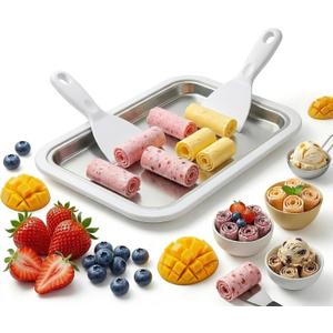 Instant Ice Cream Maker, Rolled Ice Cream Maker, Soft Serve Ice Cream Maker Perfect for Ice Cream, Frozen Yogurt & More! Food-Grade Stainless Steel Ice Cream Roll Machine for Home Use (White)