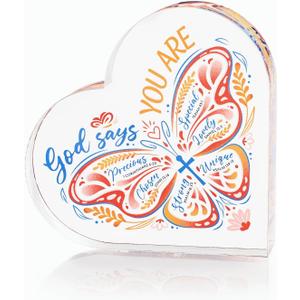 Christian Gifts for Women, Inspirational Butterfly Acrylic Heart Decor with Bible Verses, Religious Spiritual Gifts for Mom Sister Female Coworker Birthday Mothers Day Gift (Pink)