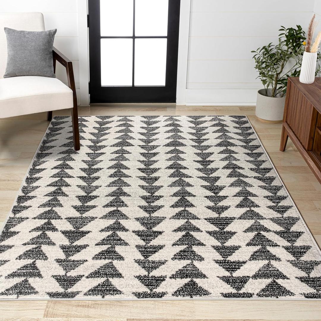 JONATHAN Y Aisha Moroccan Triangle Geometric Cream/Black Indoor Area Rug, 8x10, Contemporary, Modern, Easy-Cleaning for Living Room, Bedroom, Kitchen, Pet Friendly, Non-Shedding (MOH206A-8)