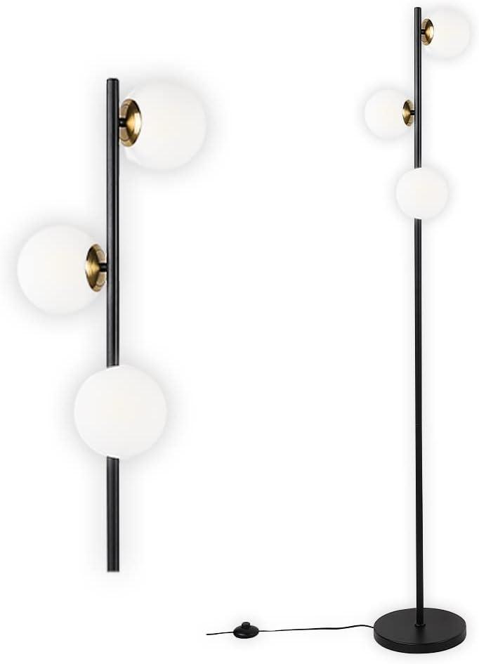 Floor Lamp Modern 3 Globe for Living Room Bright Lighting LED Standing Light for Bedrooms Offices (Black)