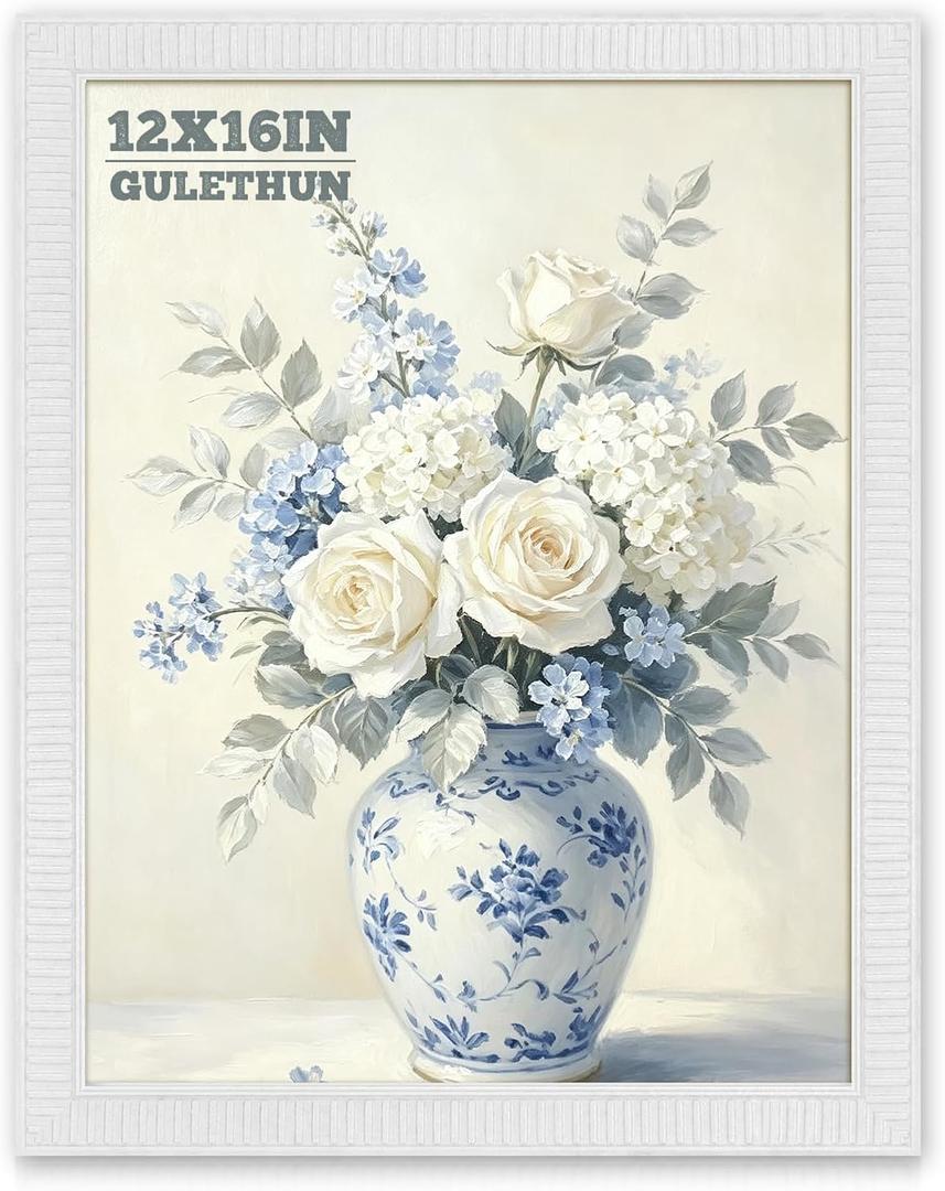 GULETHUN 12x16 Picture Frame, Ornate Ridged Embossed White Poster Frame, 12x16in