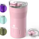 SANTECO Travel Coffee Mug 12 oz, Insulated Coffee Cups with Flip Lid, Stainless Steel Coffee Mugs Spill Proof, Double Wall Vacuum Tumblers, Reusable To Go Mug for Hot/Ice Coffee Tea - Pink