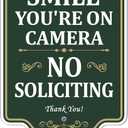 No Soliciting Smile You're On Camera Thank You Sign 12" x 8" With 35" Long Metal Stakes Private Property Video Surveillance With Stand Aluminum Outdoor Use Yard Business Home