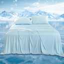 DOWNCOOL Cooling Sheets Queen, Cooling Bed Sheets for Hot Sleepers and Night Sweats, Q-Max>0.4, 4-Piece Soft & Breathable Summer Queen Sheet Set, 15" Deep Pocket with Elastic, Blue