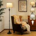 Black Floor Lamps for Living Room, Vintage Floor Lamp with LED Bulb, 3 Color Temperatures Metal Standing Lamp with Pull Chain Switch, Industrial Tall Lamp for Bedroom, Modern Stand Up Lamp for Office