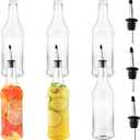 12 Pieces 32oz Plastic Long Neck Bottles with Pourer and Caps, Plastic Juice Pour Bottles with Stainless Steel Bottle Pourer, Clear Empty Syrup Liquor Bottles with Tapered Spout for Bar