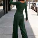 Women's 2 Piece Sweatshirt Sets Long Sleeve Scoop Neck Crop Top Wide Leg Tracksuits Casual Lounge Set (Green, M)