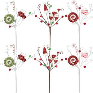 Jutom 6 Pcs Candy Cane Ornaments - Red, Green, White Stripes - Christmas Tree Decorations
