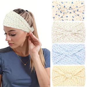 4 Pcs Wide Headbands for Women Non Slip Elastic Boho Head Wraps Stretchy Soft Cotton Cloth Hair Bands for Yoga Running Workout Sports Outdoor Exercise Stylish Floral Print Adjustable Hair Accessories