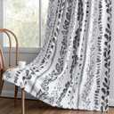 MEETSKY Boho Blackout Leaves Patterned Curtains 72 Inch Long 2 Panels Set for Bedroom, Room Darkening Dark Grey Drapes for Living Room, Thermal Insulated Rod Pocket Back Tab Window Treatment, 50"Wide